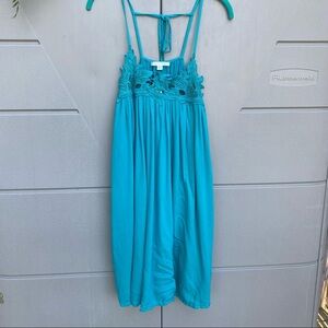 Stitch Fix See you Soon Aqua Crochet Short tent Dress with Criss Cross Back sz S